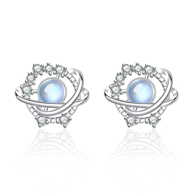 Korean Style Fashion Planet Moonstone Female Earrings