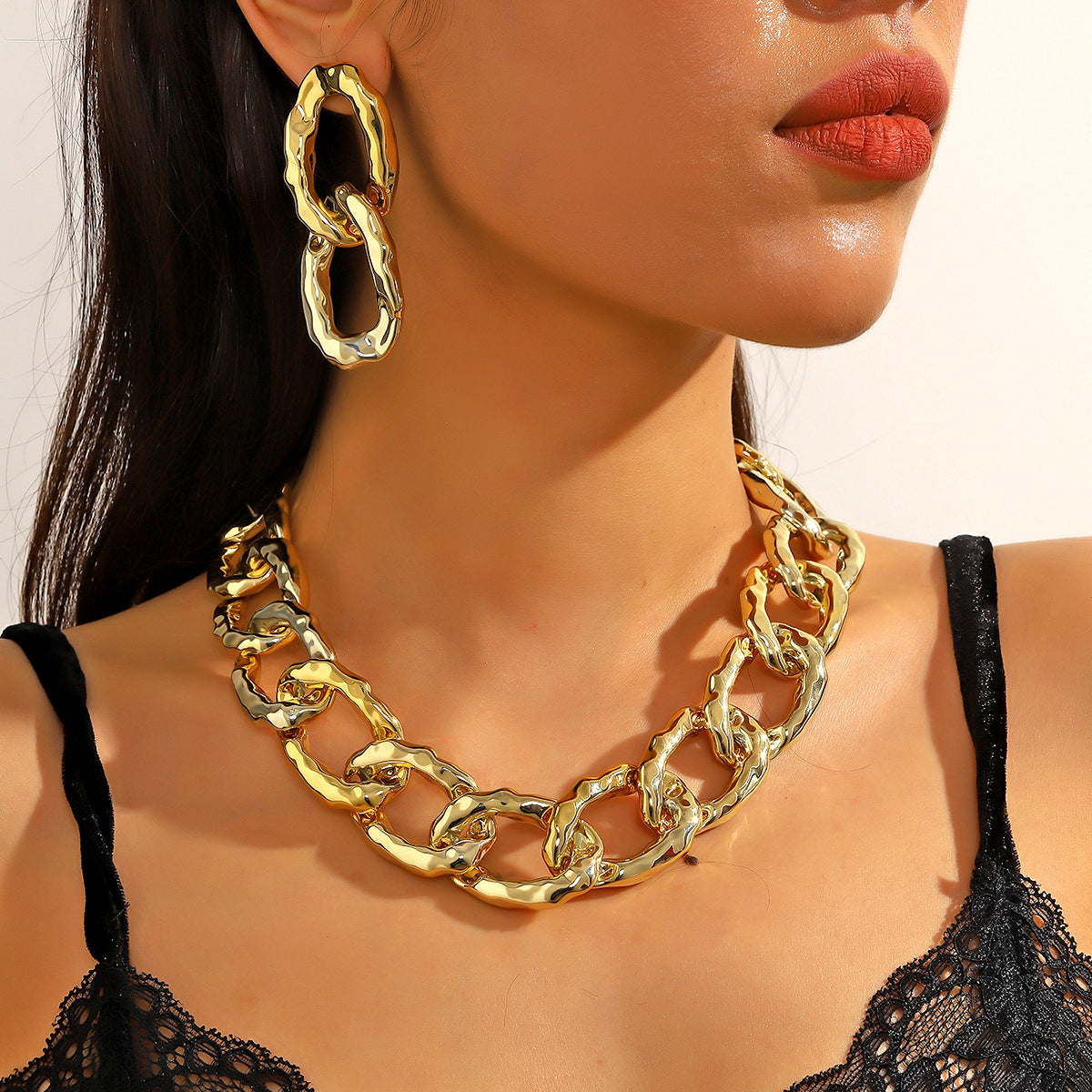 Acrylic Suite Exaggerated Hip Hop Cool Single Layer Leopard Jewelry Set