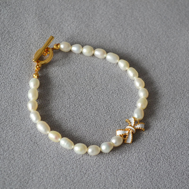 Enamel Glaze Bow Freshwater Pearl Fashion Bracelets