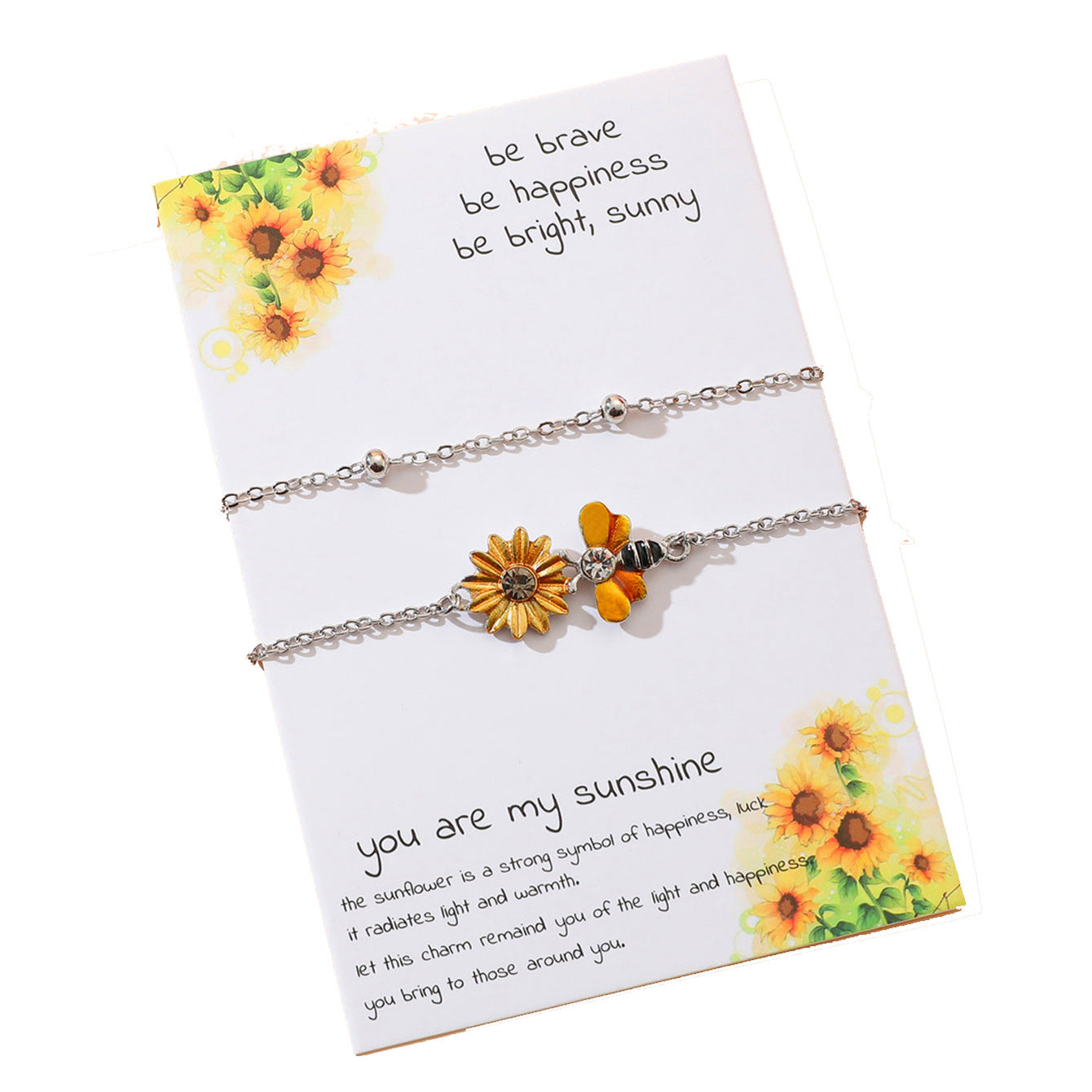 Chaîne créative en forme de cœur, diamant, tournesol, petite abeille, Bracelets d'amitié