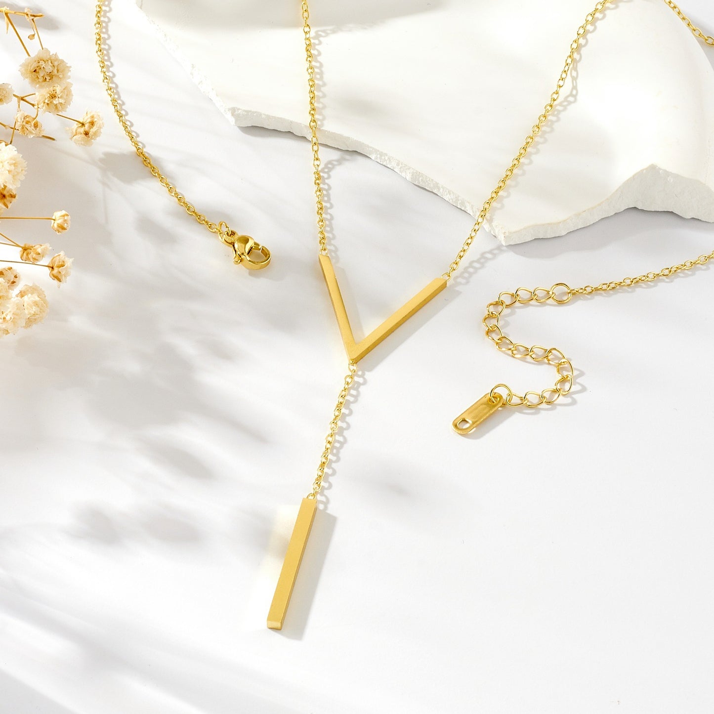 Thin Personalized Long Tassel Y-shaped Clavicle Chain Titanium Steel Gold Necklace