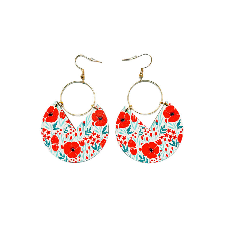 Simple Fashion Blue Dyed Printed Bohemian Geometric Stripes Stitching Earrings