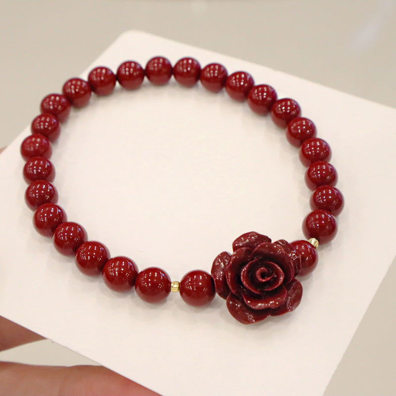 Bracelets cadeaux en minerai de cinabre pour femmes, bijoux roses