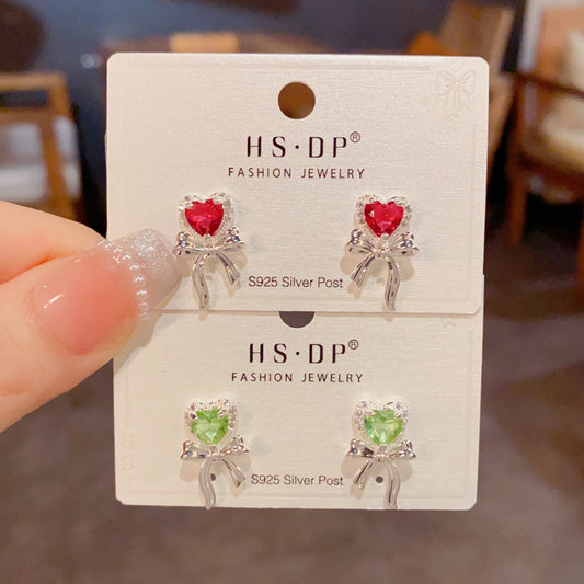 Fashion Simple Thick Love Heart Bow Tie Exquisite Light Earrings