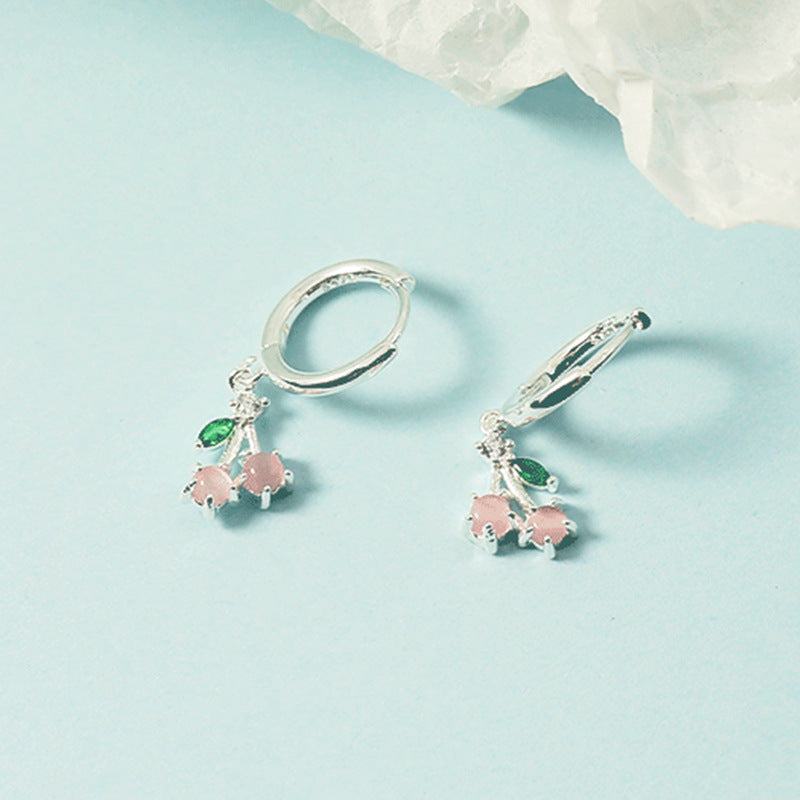 Pink Cherry Sweet Fruit Exquisite Trendy Clip Female Temperament Earrings