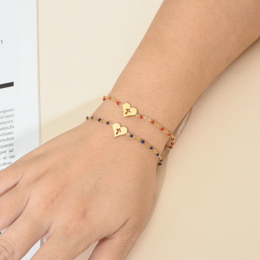 Stainless Steel Colorful Oil Female Creative Peach Heart Bracelets