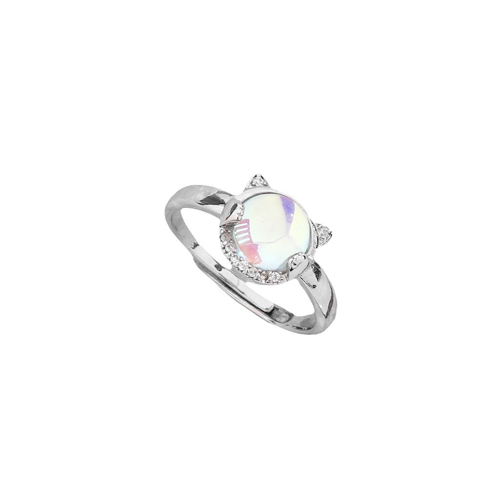 Colorful Moonstone Cat Korean Fashion Sweet Rings