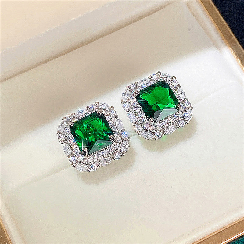 Attractive Shi Vintage Emerald Square Ear Earrings