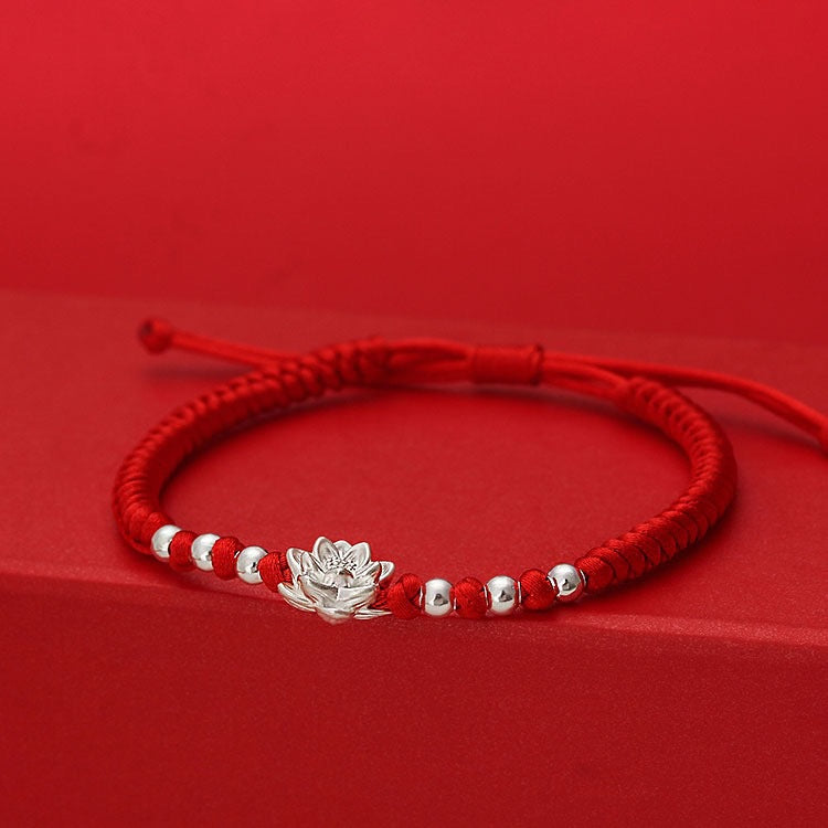 Bracelets en corde rouge tissés avec perles porte-bonheur pour femmes, graines de Lotus