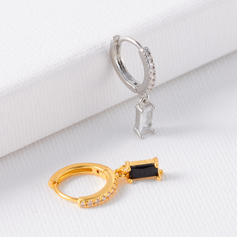 Women's Gold Plated Clip Slimming Black White Zircon Minority Simple Ear Buckle