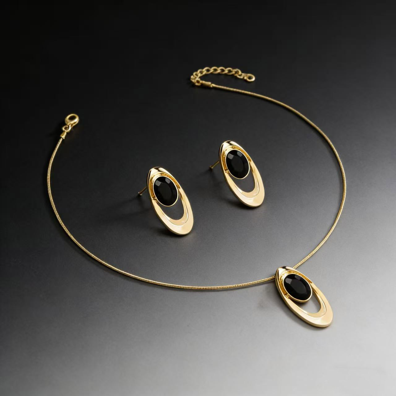 Creative Simple Oval Geometric Black Gold Earrings