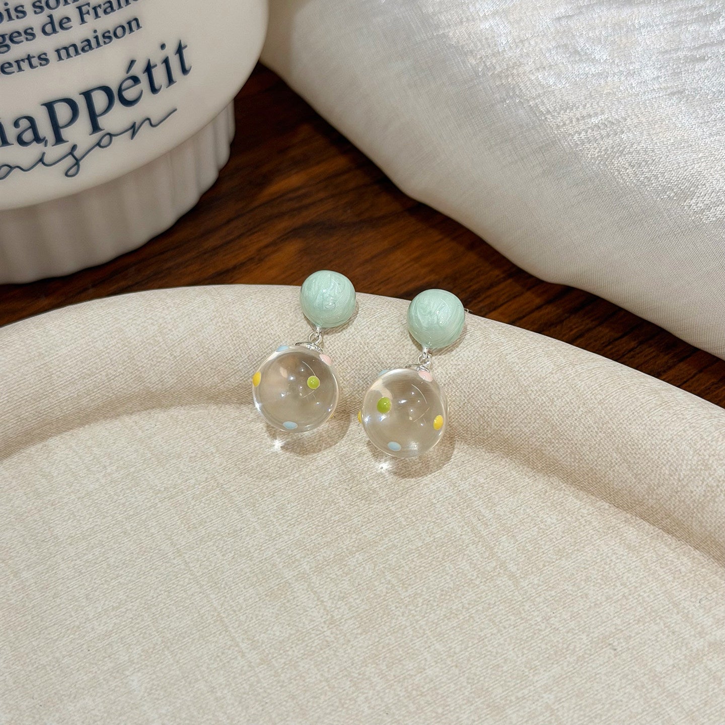 Summer Colorful Polka Dot Micro Glass Bead Mint Green Rings