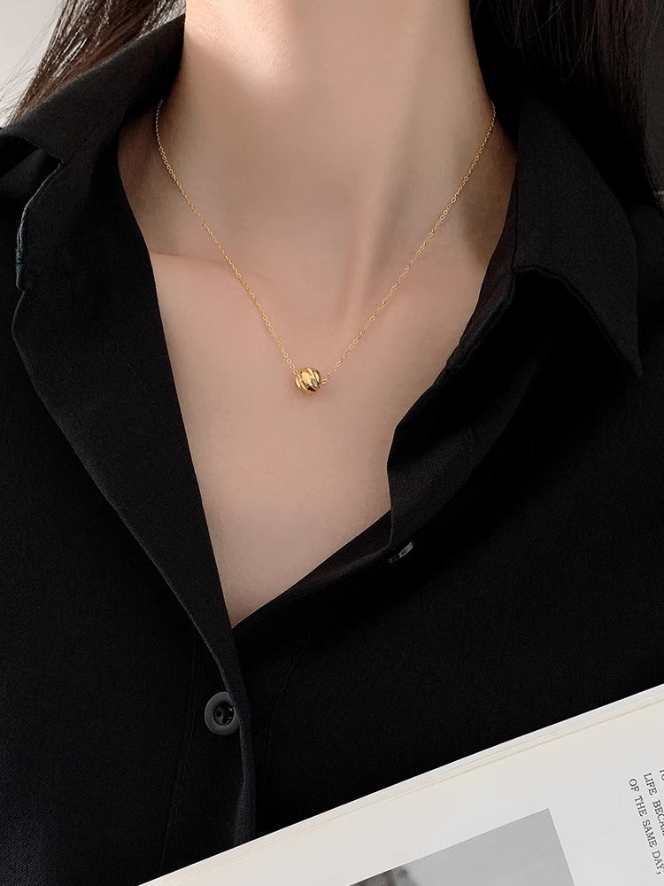 Whole Titanium Steel Cold Wind Wave Mark Ball Beads Necklace