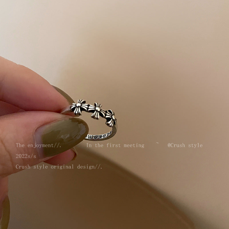 Distressed Cross Open Female Design Simple Stylish Personality Rings