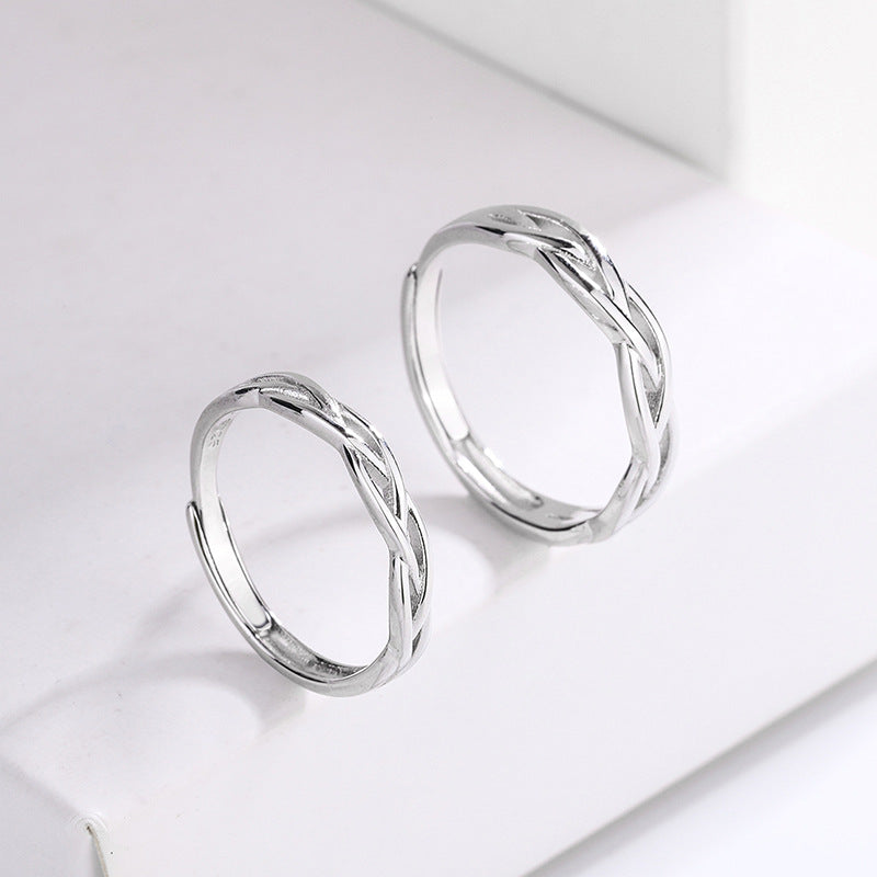 Women's & Men's Sier Heart Interwoven Couple Pair Of Rings