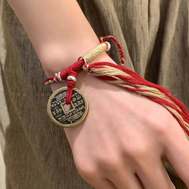 Bracelets en corde rouge tissés de Style chinois, fantôme de montagne, argent de poche