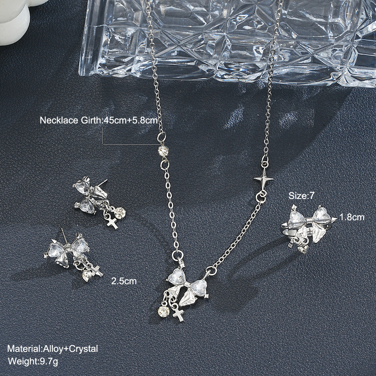 Fresh Sweet Inlaid Zircon Bow Cross Jewelry Set
