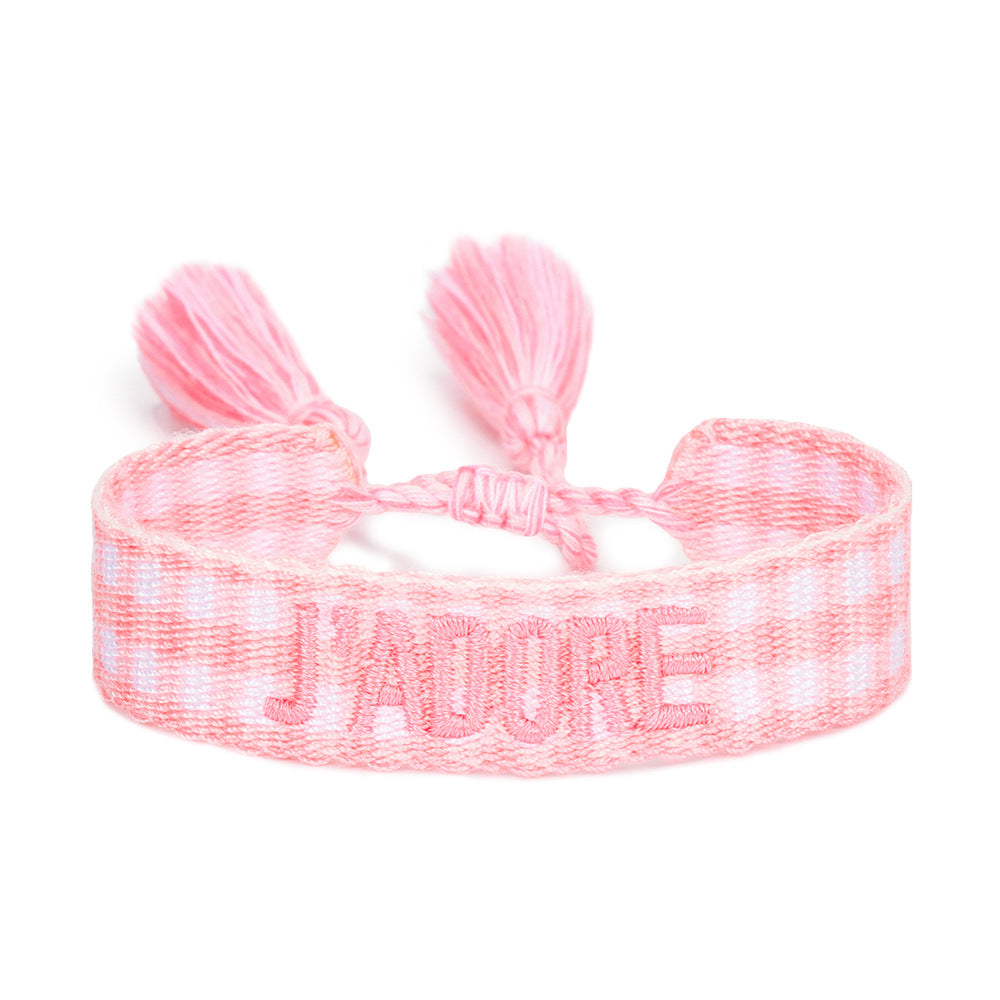 Women's Embroidered Letter Ribbon Carrying Strap Hand Bracelets