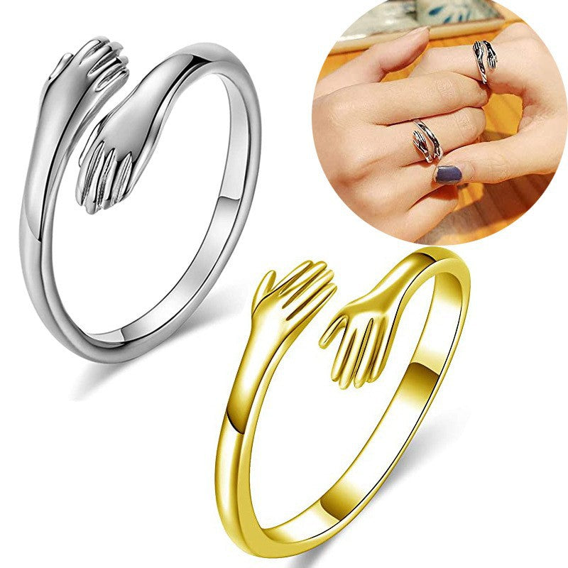 Cold Oil Pressure Hug Hands Titanium Steel Female Fashion Personalized Ring