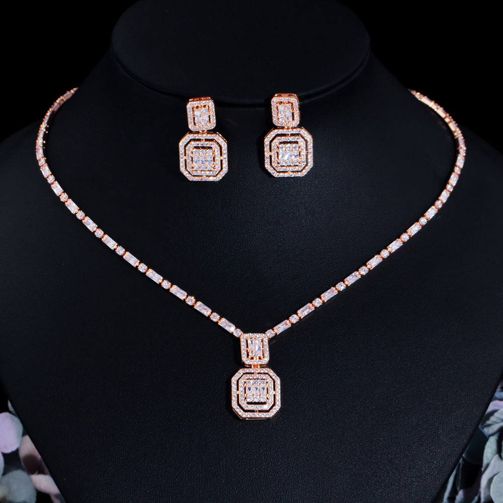Retro Simple Beautiful Square Zircon Ear Chain Light Luxury Minority Necklaces