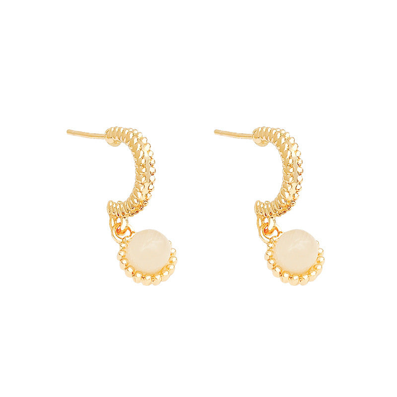 Sier Needle Light Luxury Opal Female Earrings