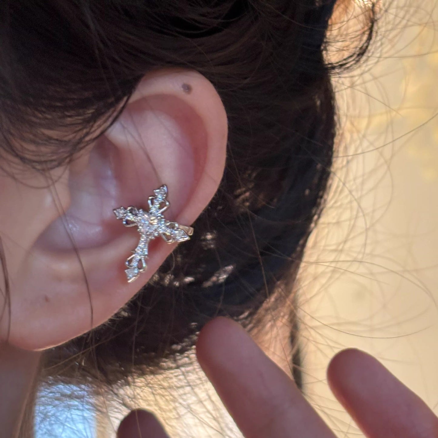 Women's Design Full Diamond Cross Exquisite Light Luxury Super Ear Clip