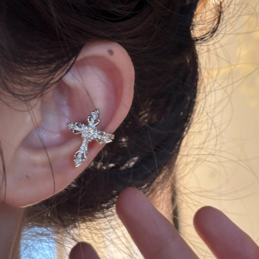 Women's Design Full Diamond Cross Exquisite Light Luxury Super Ear Clip