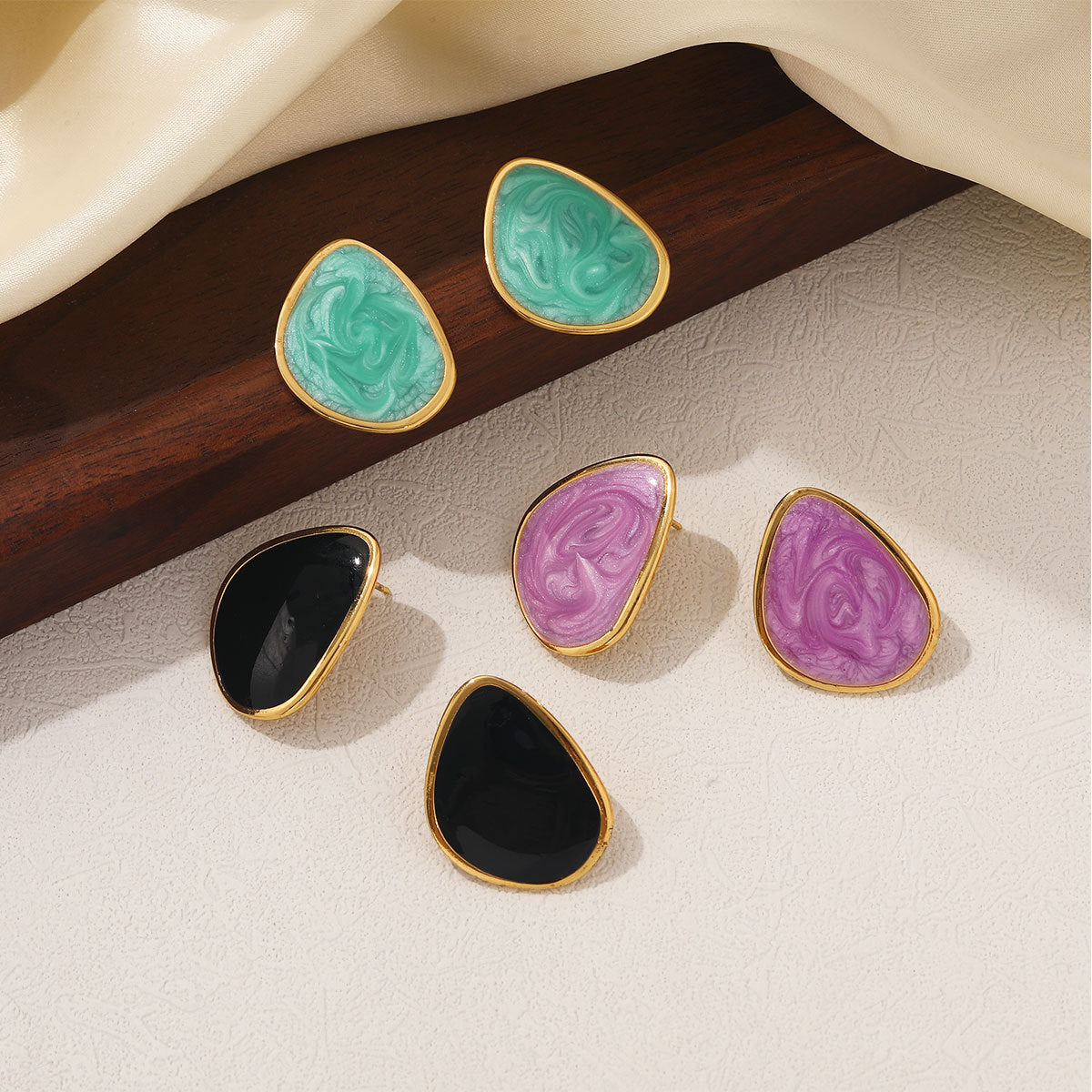 Colorful Geometric Water Drop Light Luxury Design Stud Earrings