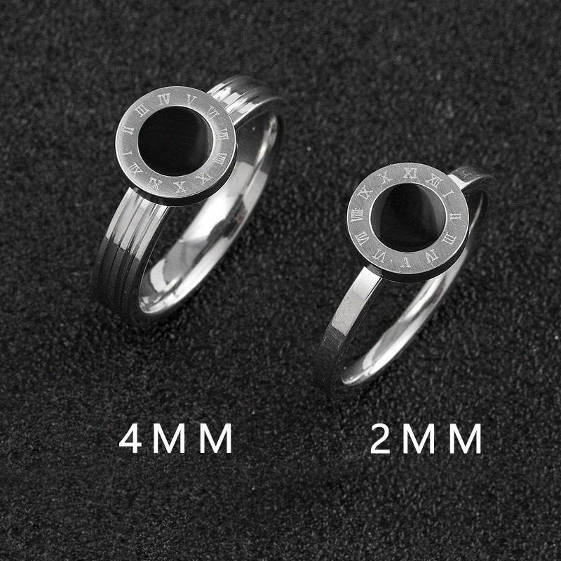 Stainless Steel Roman Digital Welding Round Drop Black Oil Rings