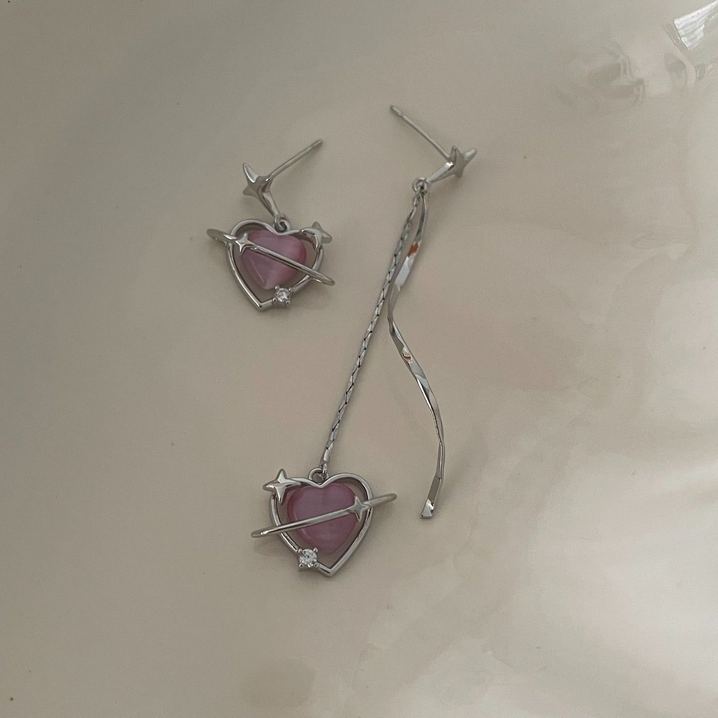 Star Rail Pink Love Heart Female Style Earrings