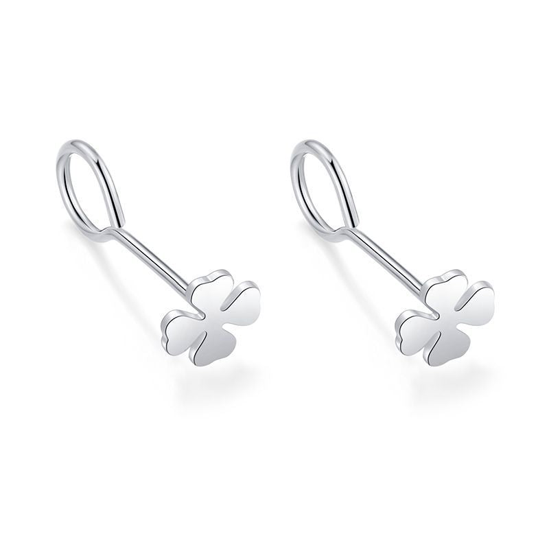 Sier-plated Engraved Female Star Moon Heart-shaped Ear Bar Mori Earrings
