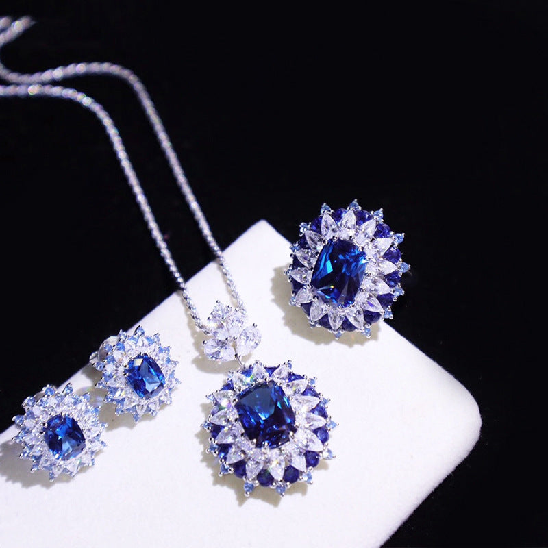 Emerald Royal Sapphire Colored Gems Open Finely Jewelry Set