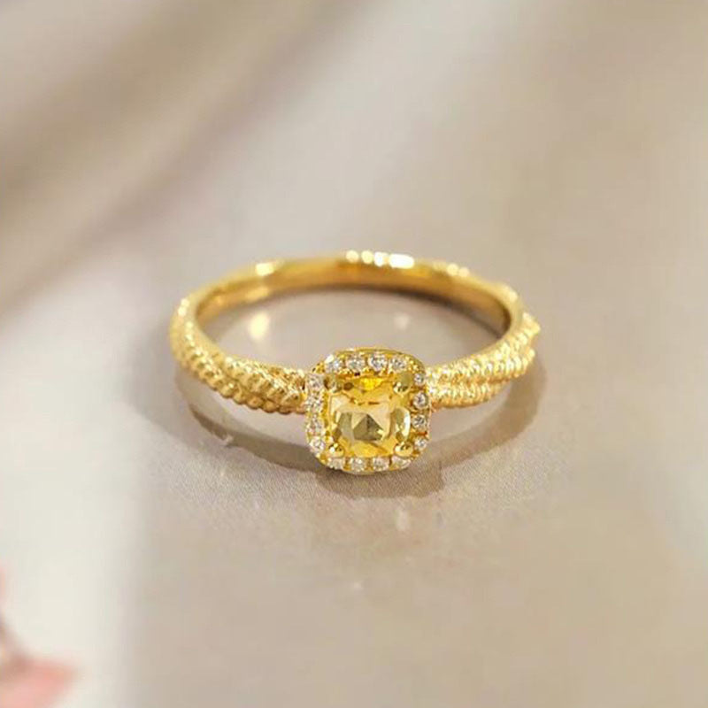 Sugar Cube Yellow Diamond Female Light Luxury Minority Design Advanced Rings