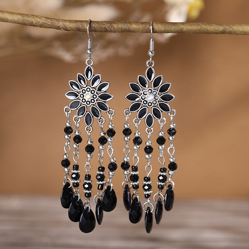 Ethnic Style Tassel Long Bohemian Crystal Yunnan Summer Earrings