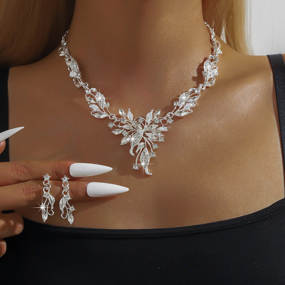 Diamond Water Drop Geometry Light Luxury Minority High Sense Dress Jewelry Set