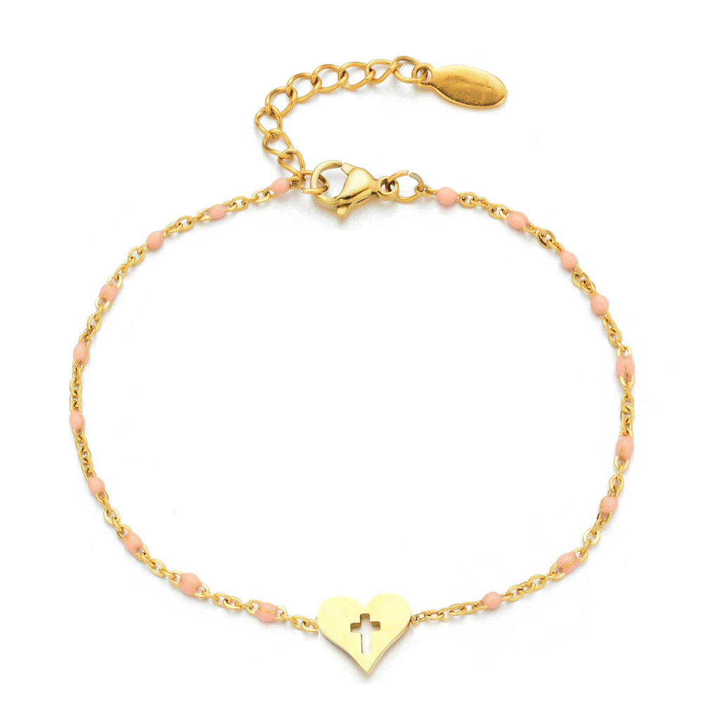 Stainless Steel Colorful Oil Female Creative Peach Heart Bracelets