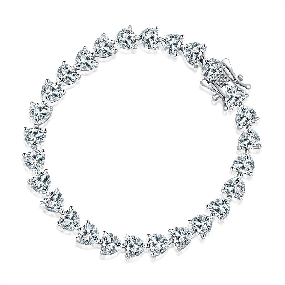 Bracelets en forme de cœur en platine plaqué argent pour femmes, plein de diamants