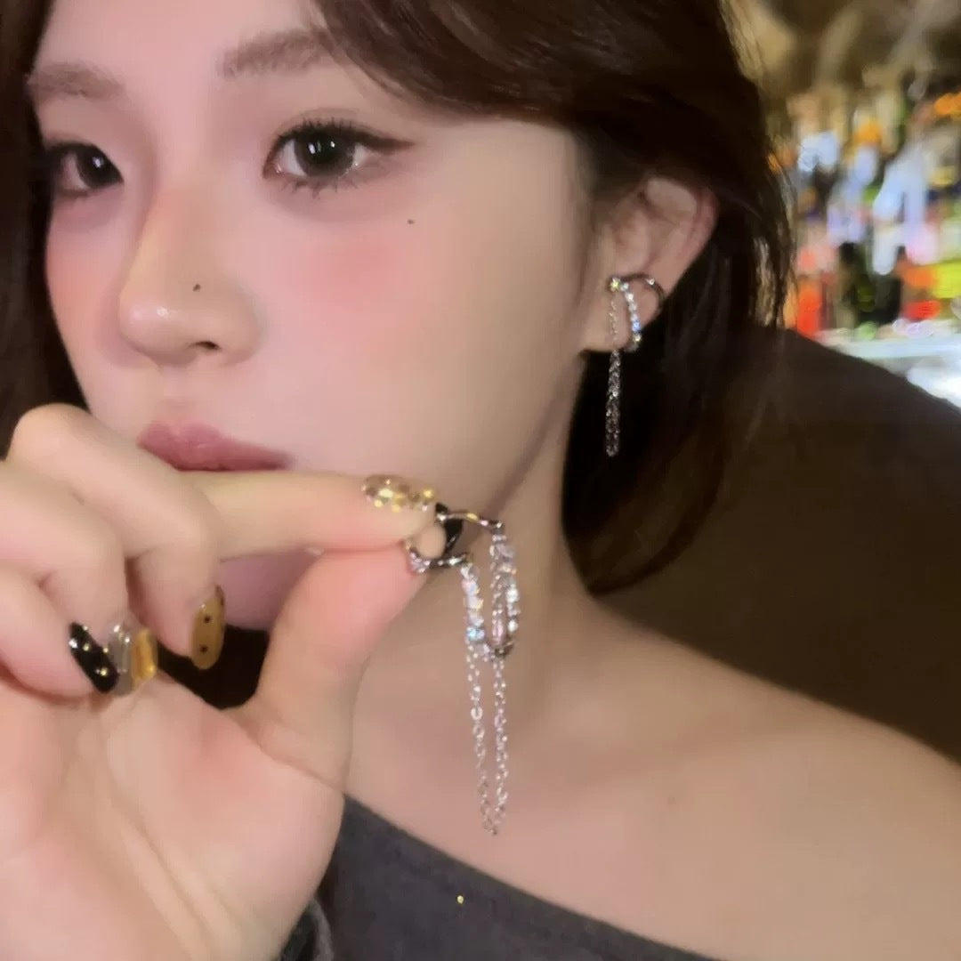 Sier Needle Light Luxury Minority Bow Zircon Pearl Elegant Tassel Earrings