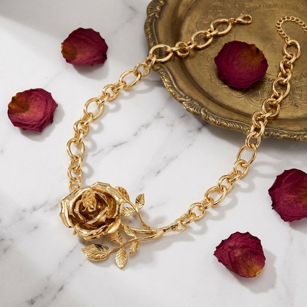 Retro Three-dimensional Rose Gold Exaggerated Chain Personalized Necklace