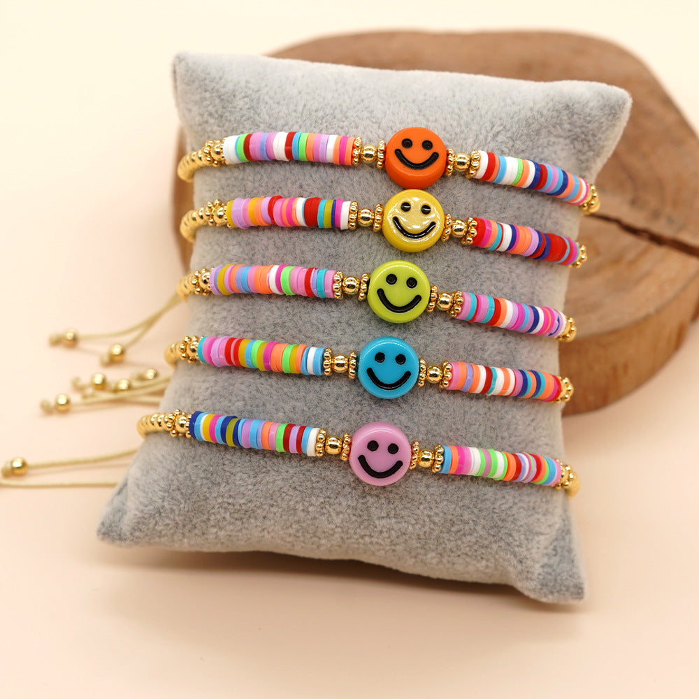 Women's Bead Colorful Polymer Clay Multicolor Smiling Bracelets