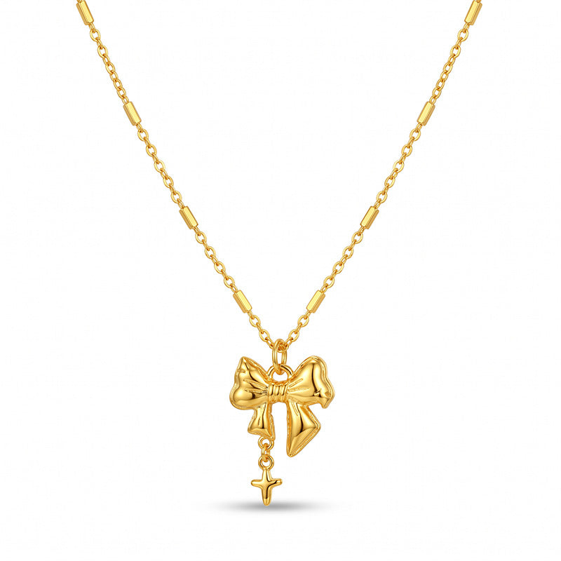 Alluvial Gold Bow Three-dimensional Design Sense Simple Graceful Clavicle Pendants