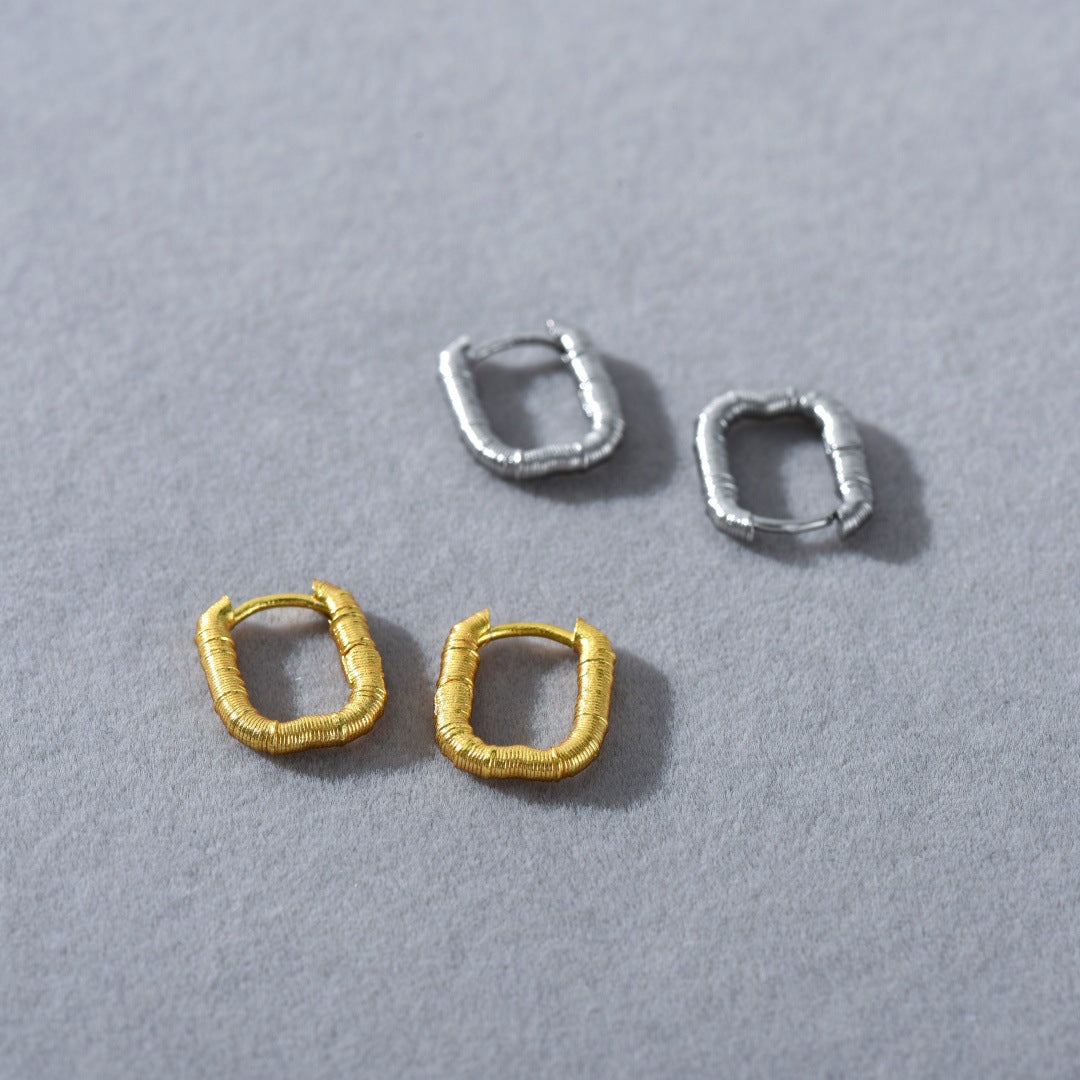 Simple Fashion Elegant Unique Horizontal Bar Metal Texture Ear Clip Rings