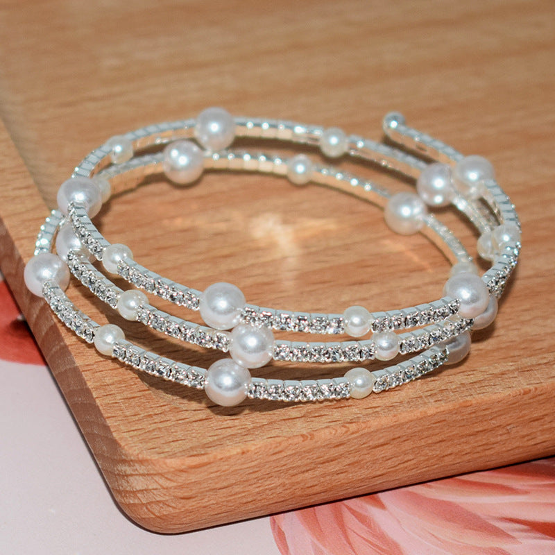 Trend Open Pearl Rhinestone Everyday Joker Bracelet
