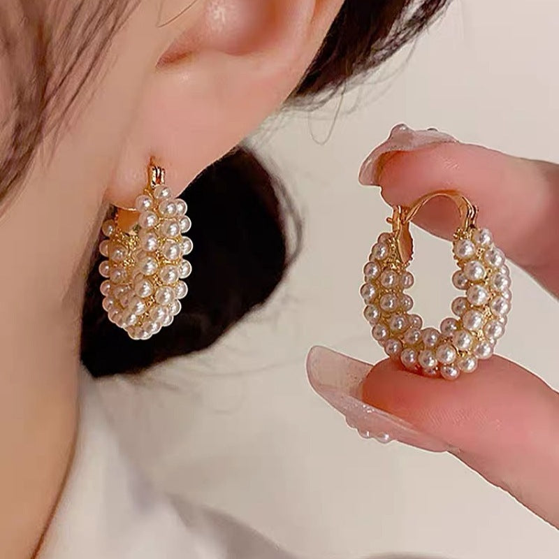 Style Exquisite Fashion Pearl Round Ear Clip Light Luxury Minority Earrings