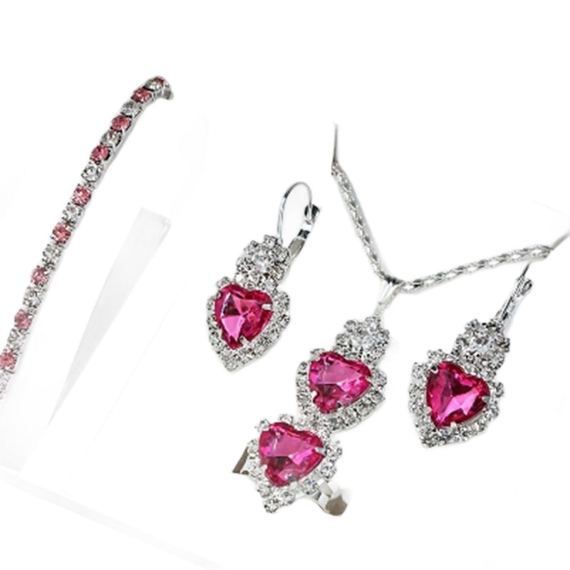 Women's Diamond Heart-shaped Rhinestone Light Blue For Jewelry Set