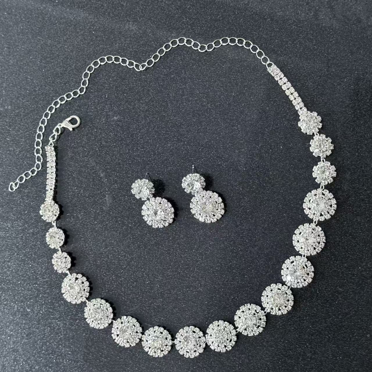 Women's Luxury Wedding Party Formal Dress With Rhinestone Fashion For Jewelry Set