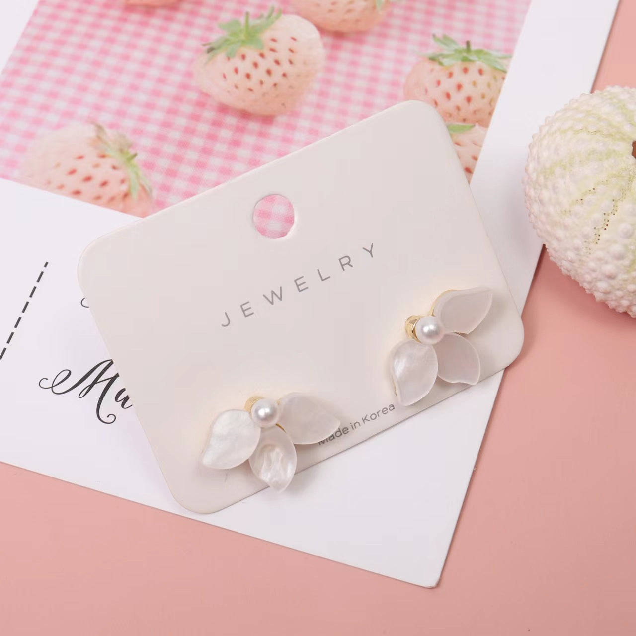 Sier Needle White Shell Petal Advanced Design Female Earrings