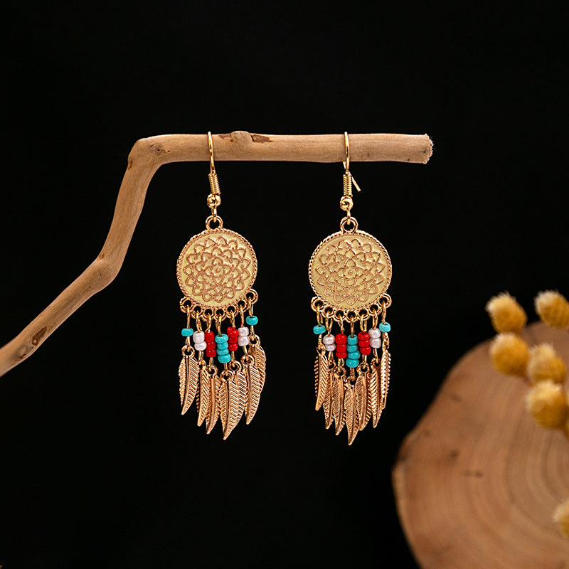 Style Peacock Golden Bell Tassel Bohemian Earrings