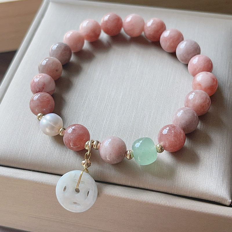 Women's Pink Stone Simple Retro Peace Buckle Coin Pendant Stringed Bracelets