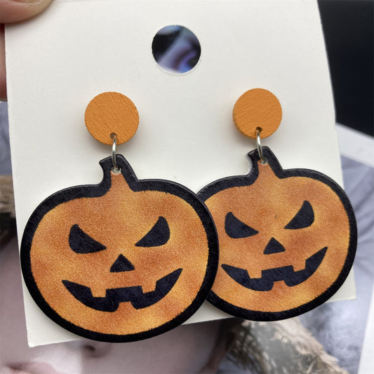 Nouveaux accessoires boucles d'oreilles en bois crâne de citrouille Halloween